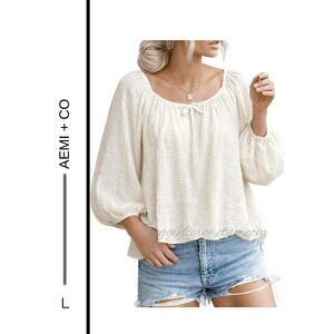 MSRP: $69 ✨ AEMI + CO Square Neck Cotton Gauze Blouse – Size L | Balloon Sleeve✨